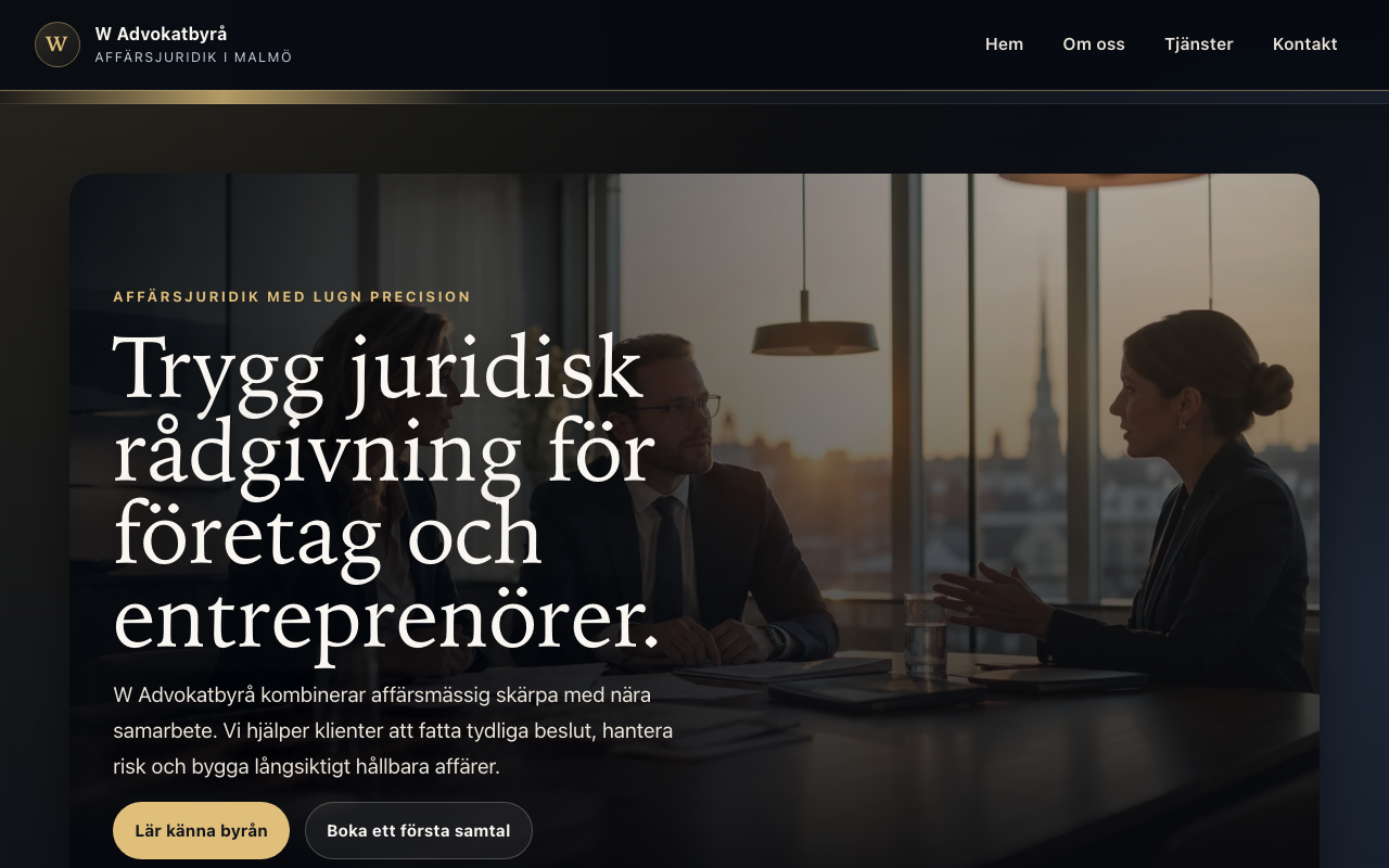 Advokatbyrå Site — Desktop landing view