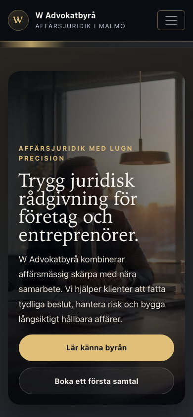 Advokatbyrå Site — Mobile view