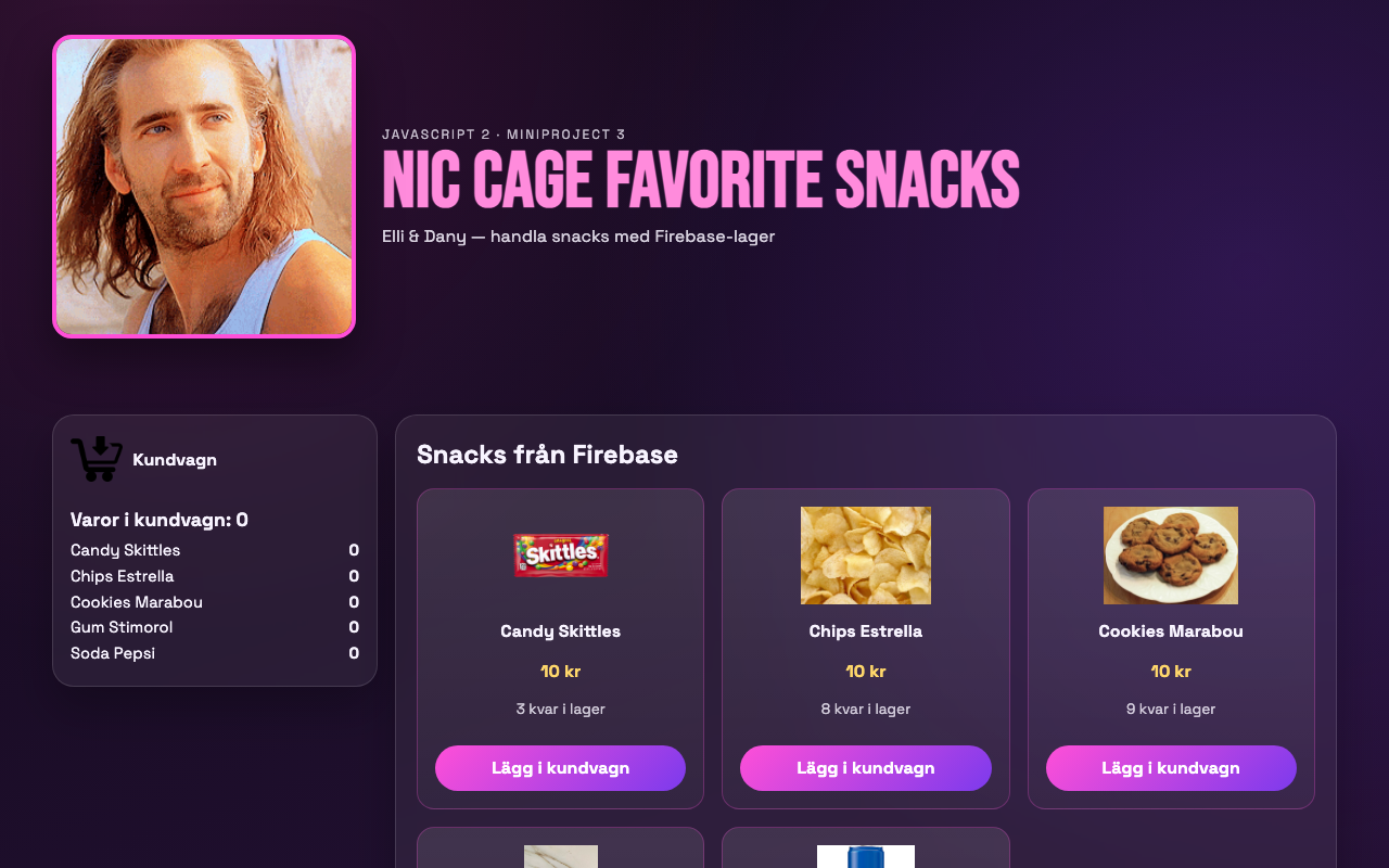 Nic Cage Snacks Shop — Desktop landing view
