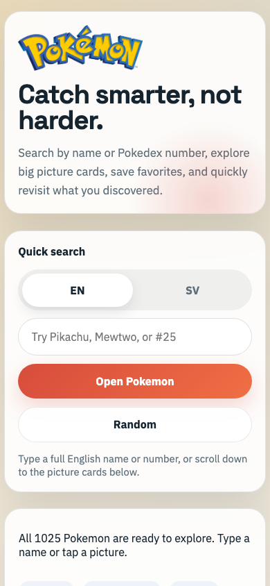 Pokémon Search App — Mobile view