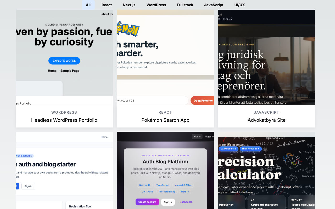 Headless WordPress Portfolio — Desktop landing view