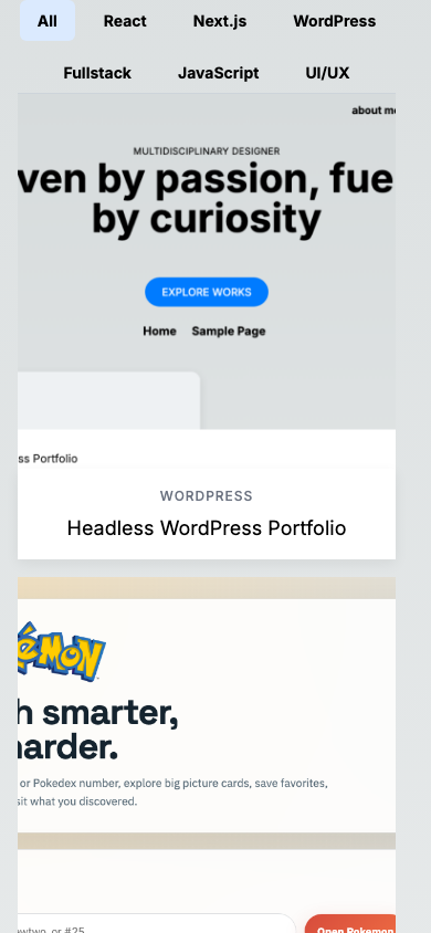 Headless WordPress Portfolio — Mobile view